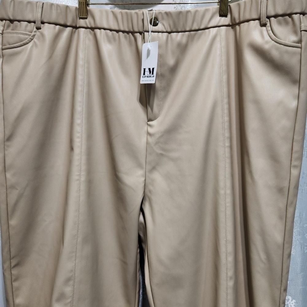 NEW Hilary MacMillan Vegan Faux Leather Tan-Stone Plus Size Trouser Pant (4X) - Picture 4 of 12